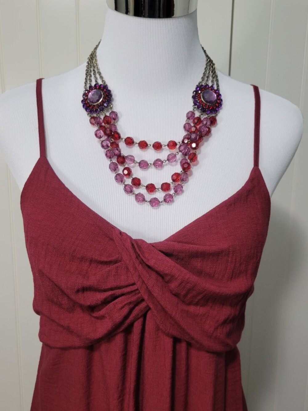 Banana Republic Boho Hippie Prairie Euro Maroon Crepe Twisted Bodice Maxi Dress - Picture 12 of 16